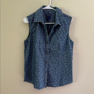 Pendleton Women's Blue Polka Dot Chambray Snap Front Western Shirt Size L